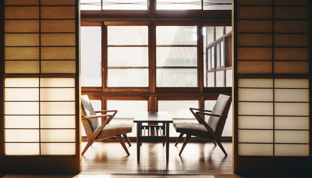 Ryokan Japanese Inn Traditional room Interior with retro chair Vintage tone